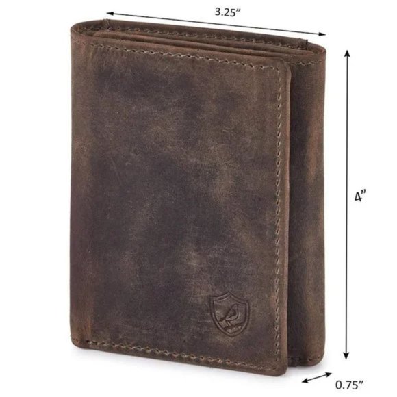 REAL Leather Wallet for Men Cognac Trifold Wallet - Picture 3 of 7